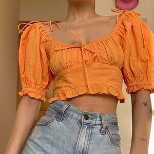 Verge Girl Peasant Style Puff Sleeve Crop Top